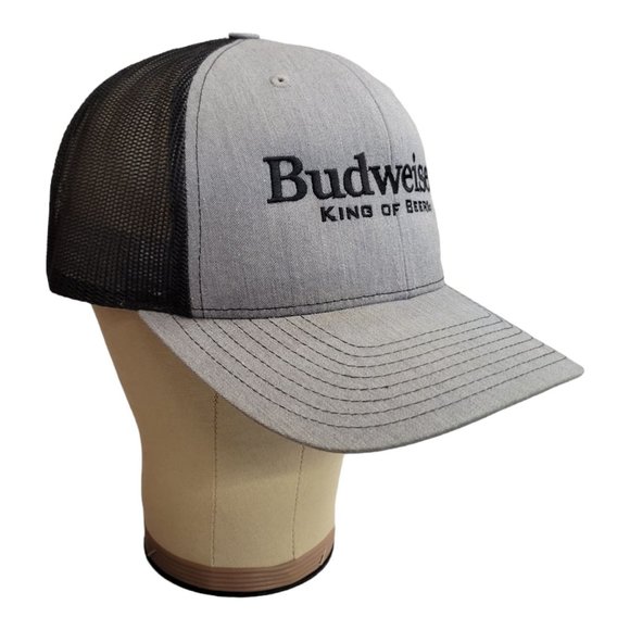 Richardson Budweiser King Of Beers Mesh Snapback Cap Trucker Baseball Hat Gray - Picture 2 of 12